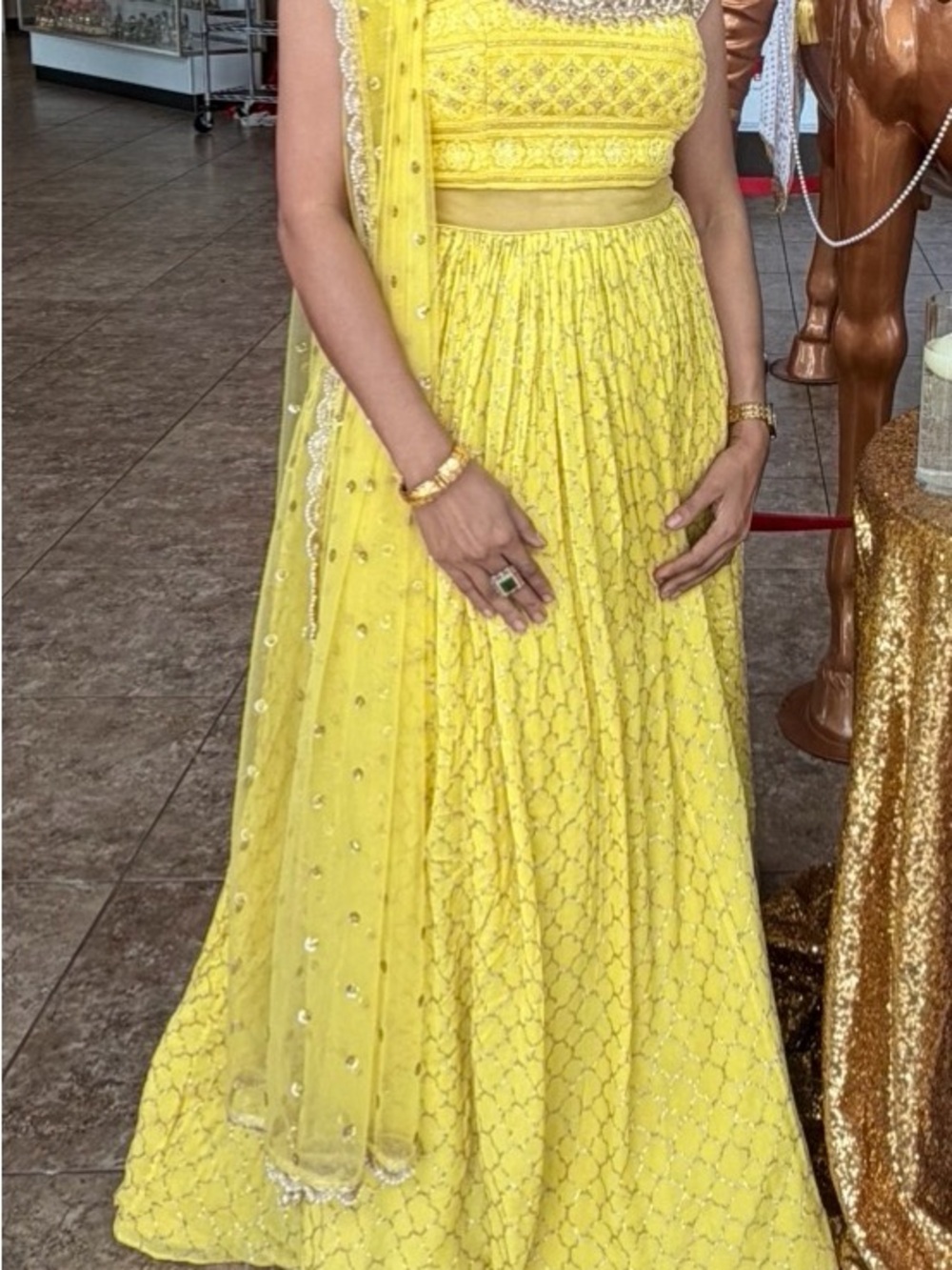 Yellow Embroidered Prom Dress with Sheer Dupatta